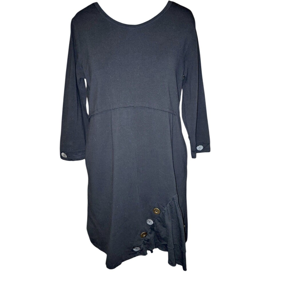neon buddha Black Button Details Ruffled Side Dress 100% Organic Cotton L